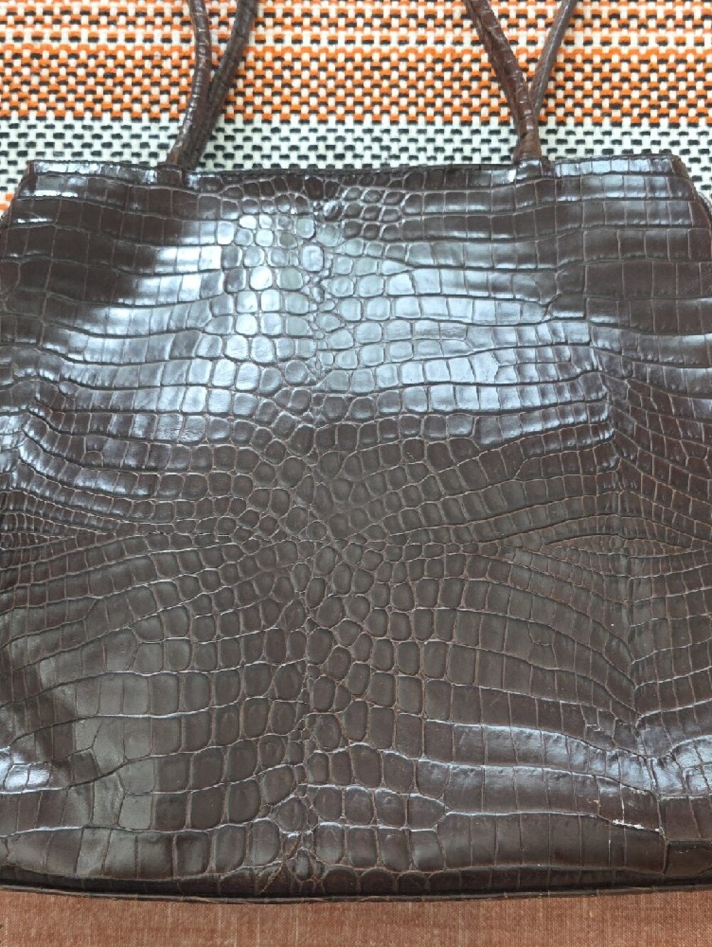 Talbots Dark Brown Croc-Embossed Leather Shoulder Tote - Picture 5 of 8